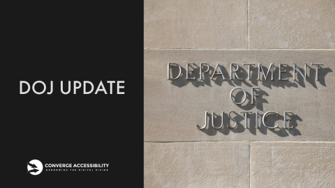 Background image with text "DOJ Update"