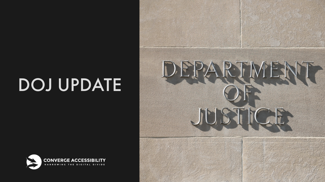 Background image with text "DOJ Update"