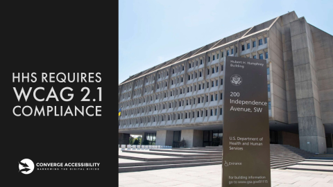 Background image of HHS building with text "HHS requires WCAG 2.1 compliance""