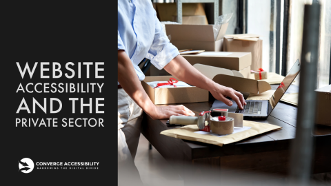 Background image and text "website accessibility and the private sector"