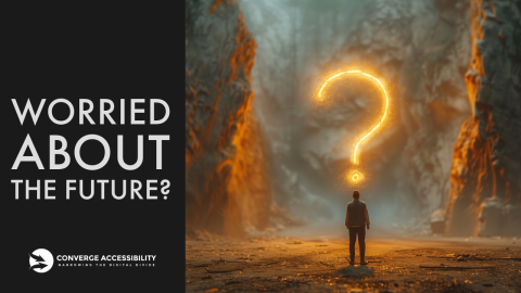 Background image with text, "Worried about the future?"