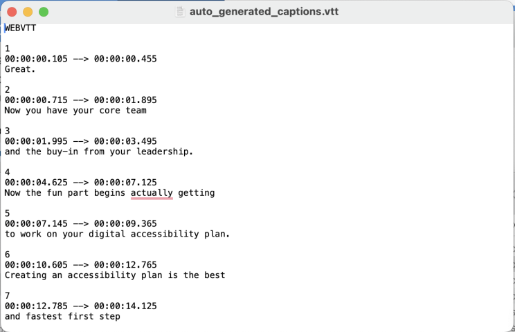 Screenshot of .vtt file